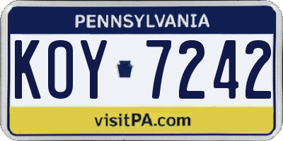 PA license plate KOY7242