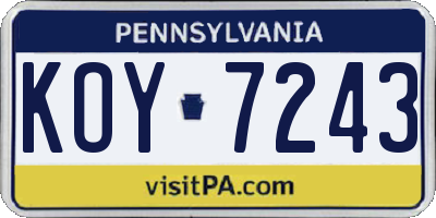 PA license plate KOY7243