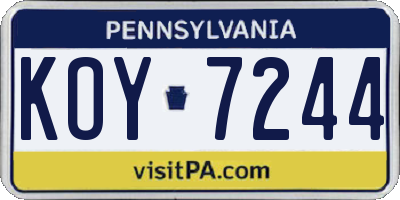 PA license plate KOY7244