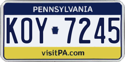 PA license plate KOY7245