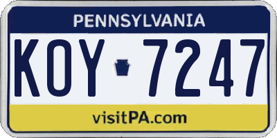 PA license plate KOY7247