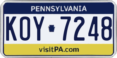 PA license plate KOY7248