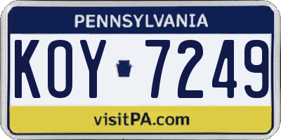 PA license plate KOY7249