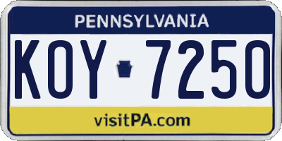 PA license plate KOY7250