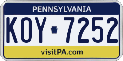 PA license plate KOY7252