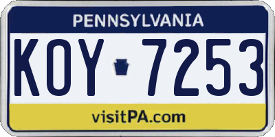 PA license plate KOY7253