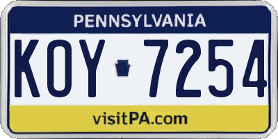 PA license plate KOY7254