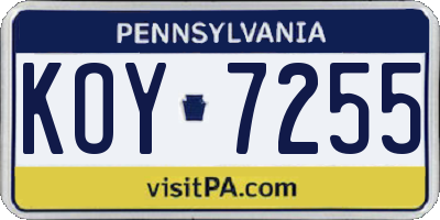 PA license plate KOY7255