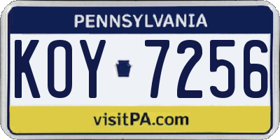 PA license plate KOY7256