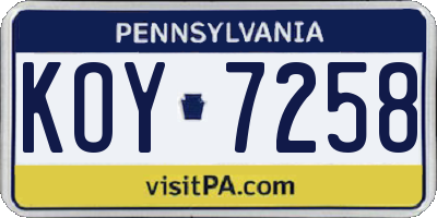 PA license plate KOY7258