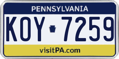 PA license plate KOY7259