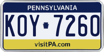 PA license plate KOY7260