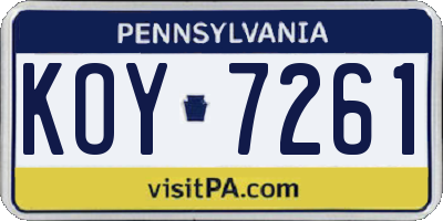PA license plate KOY7261