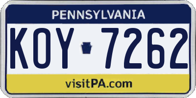 PA license plate KOY7262