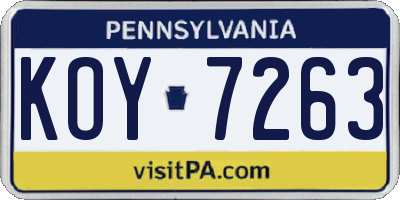 PA license plate KOY7263