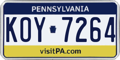 PA license plate KOY7264