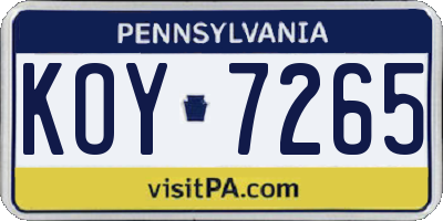 PA license plate KOY7265