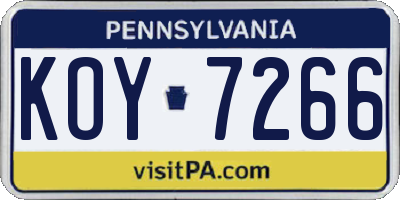 PA license plate KOY7266