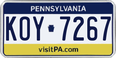 PA license plate KOY7267