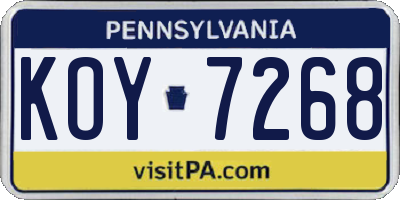 PA license plate KOY7268