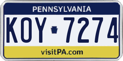 PA license plate KOY7274