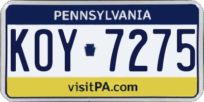 PA license plate KOY7275