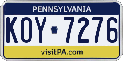 PA license plate KOY7276