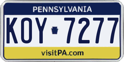 PA license plate KOY7277