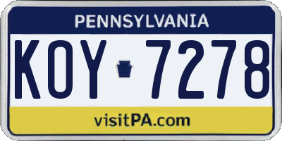 PA license plate KOY7278
