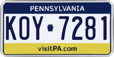 PA license plate KOY7281