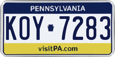 PA license plate KOY7283