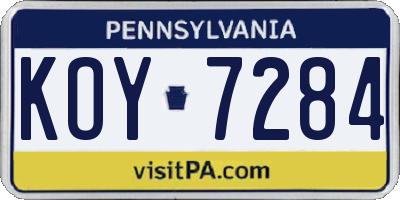 PA license plate KOY7284