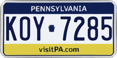 PA license plate KOY7285