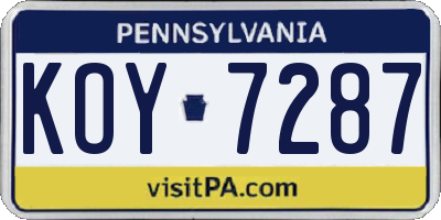 PA license plate KOY7287