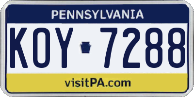 PA license plate KOY7288