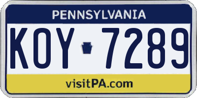 PA license plate KOY7289