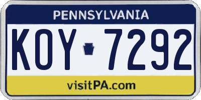 PA license plate KOY7292