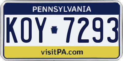 PA license plate KOY7293
