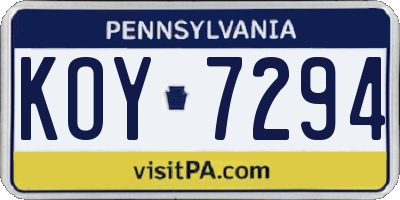 PA license plate KOY7294