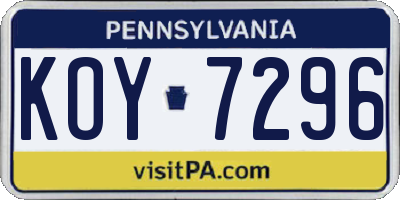 PA license plate KOY7296