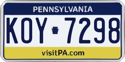 PA license plate KOY7298