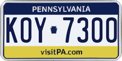 PA license plate KOY7300