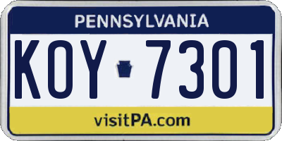 PA license plate KOY7301
