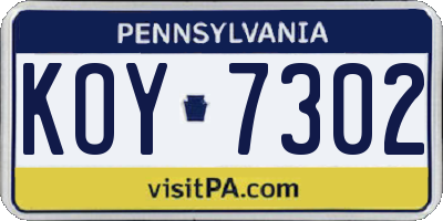 PA license plate KOY7302