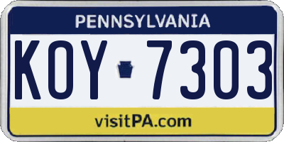 PA license plate KOY7303
