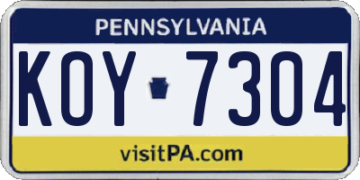 PA license plate KOY7304