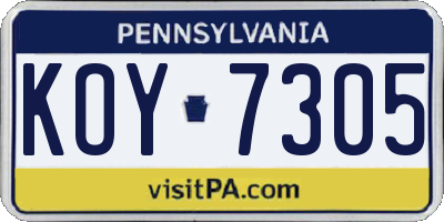 PA license plate KOY7305