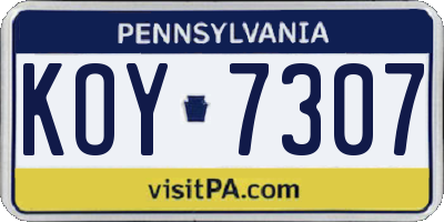 PA license plate KOY7307