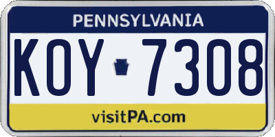 PA license plate KOY7308