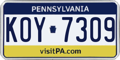 PA license plate KOY7309